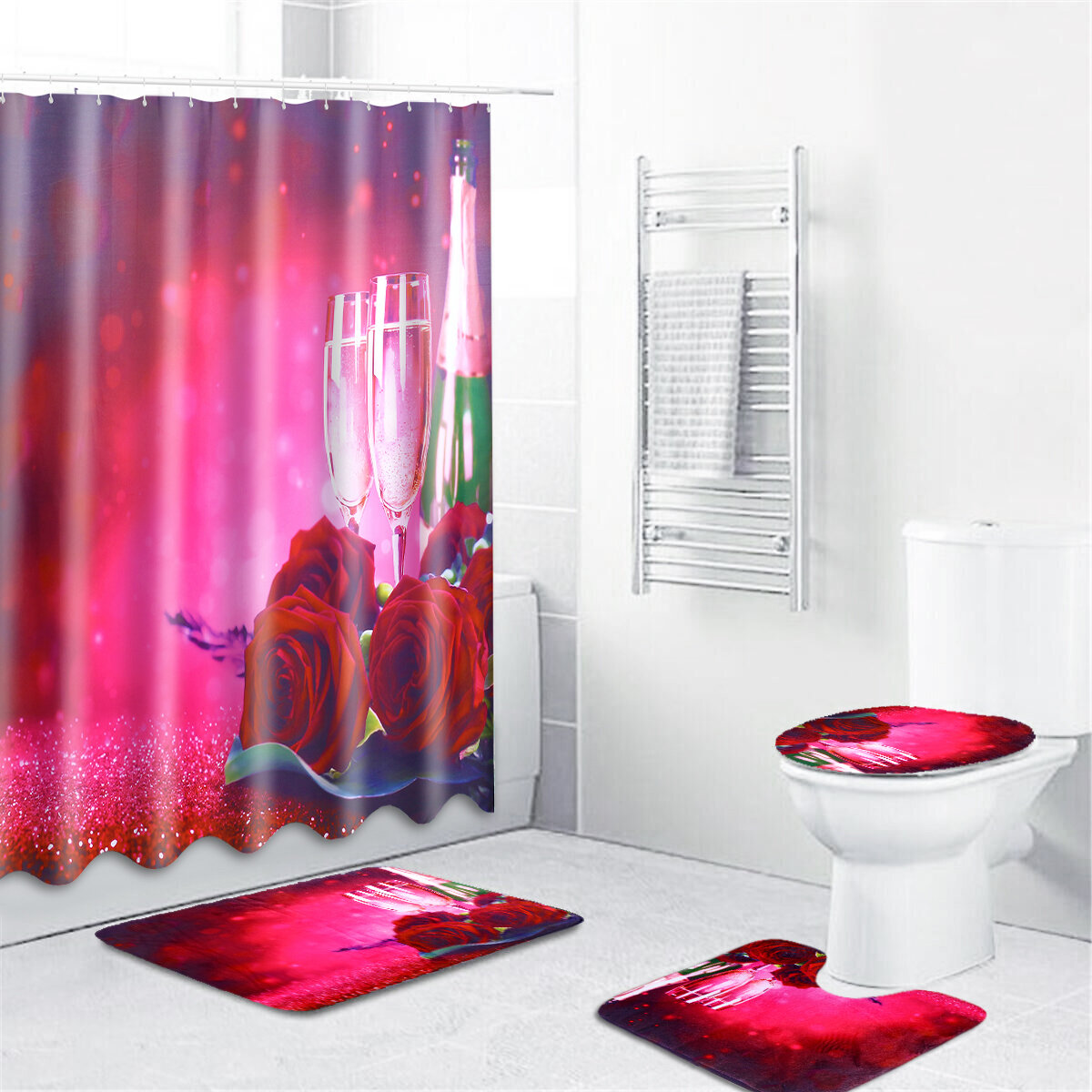 180x180CM Romatic Rose Waterprood Shower Curtain Polyester Moisture-proof Bath Mat