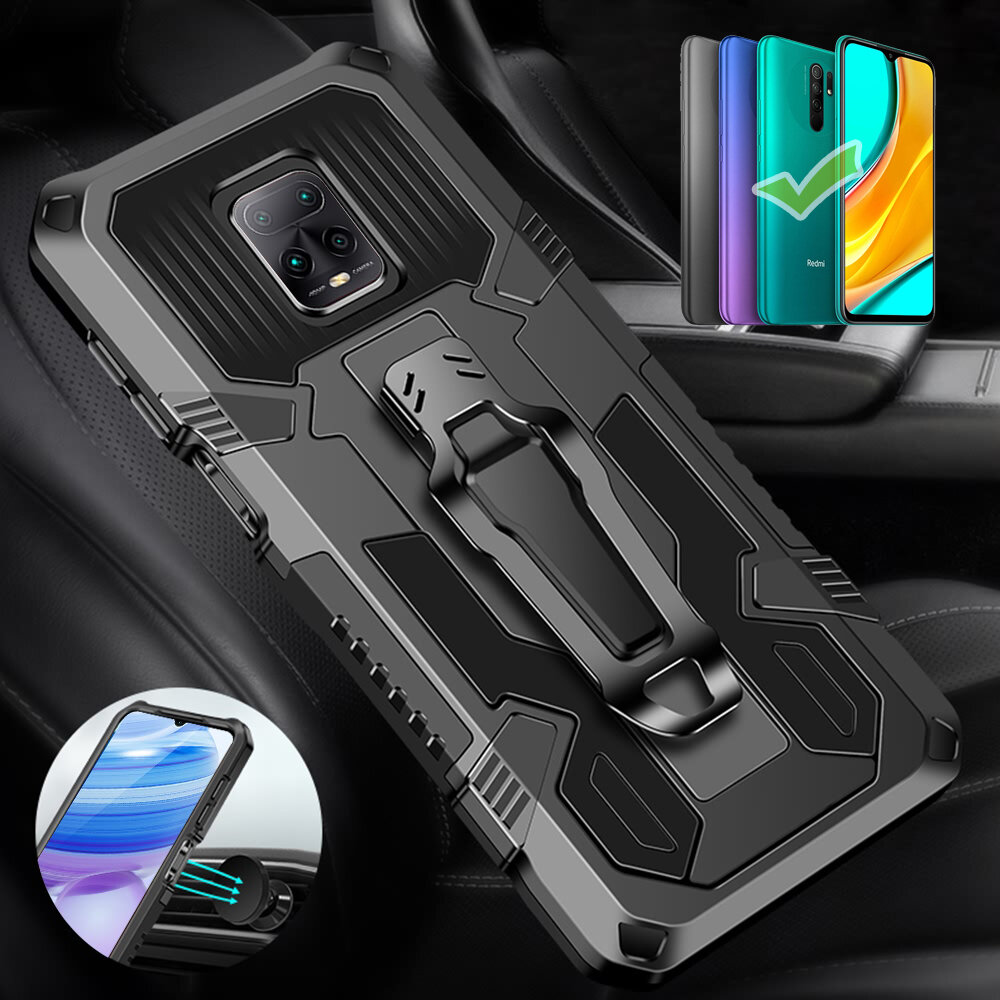 

Bakeey for Xiaomi Redmi 9 Case Dual-Layer Rugged Armor Magnetic with Belt Clip Stand Non-Slip Anti-Fingerprint Shockproo