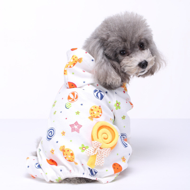Hond?Soft?Katoenen?voetafdruk?Pyjamas?Puppy Jumpsuits Soft Kleding Hondenkleding voor honden