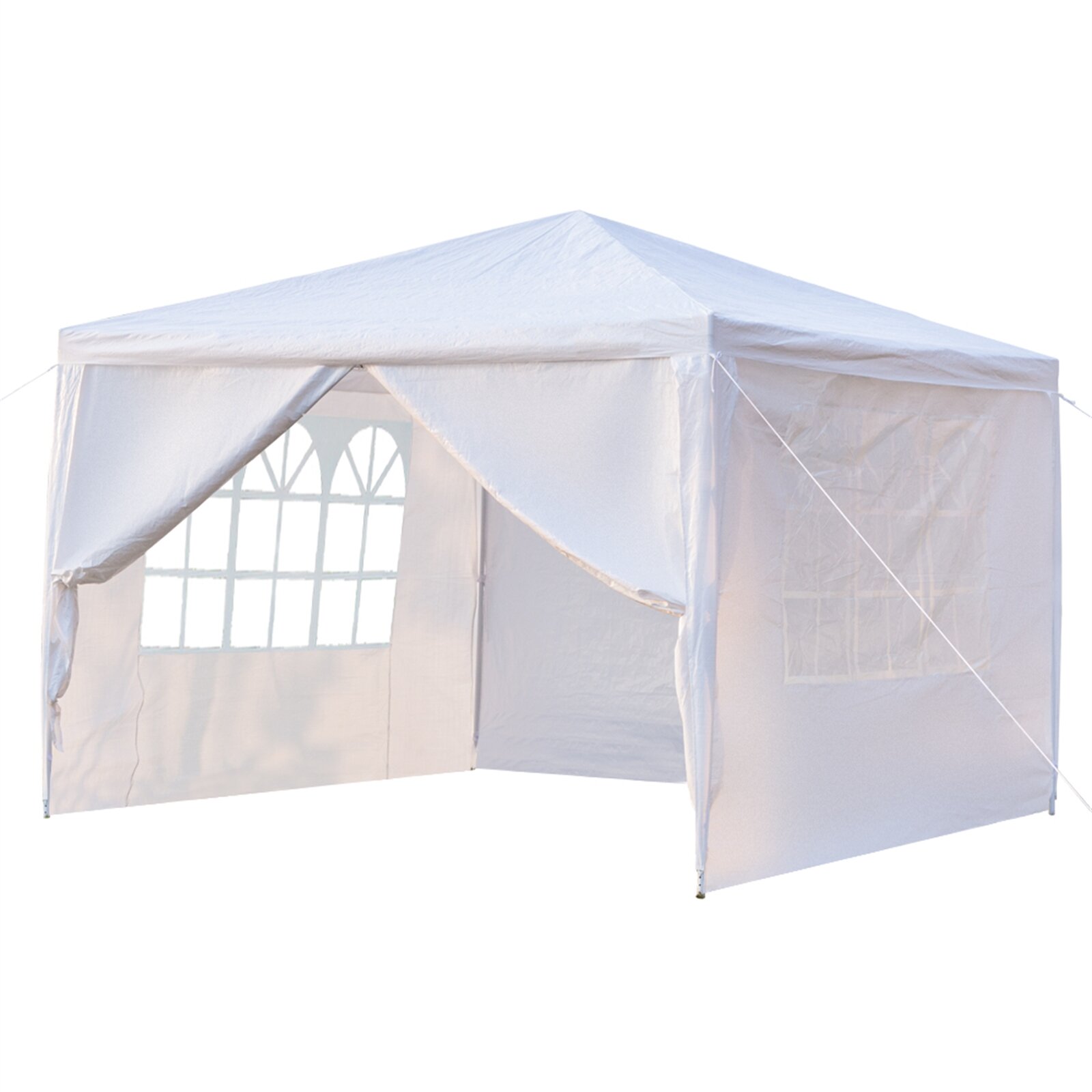 [US/UK/FR Direct] Camping Survivals 3 x 3m Cuatro lados Parasol Refugio Portátil Doble puerta Uso doméstico Impermeable Tienda de campaña con Espiral Tubos Blanco