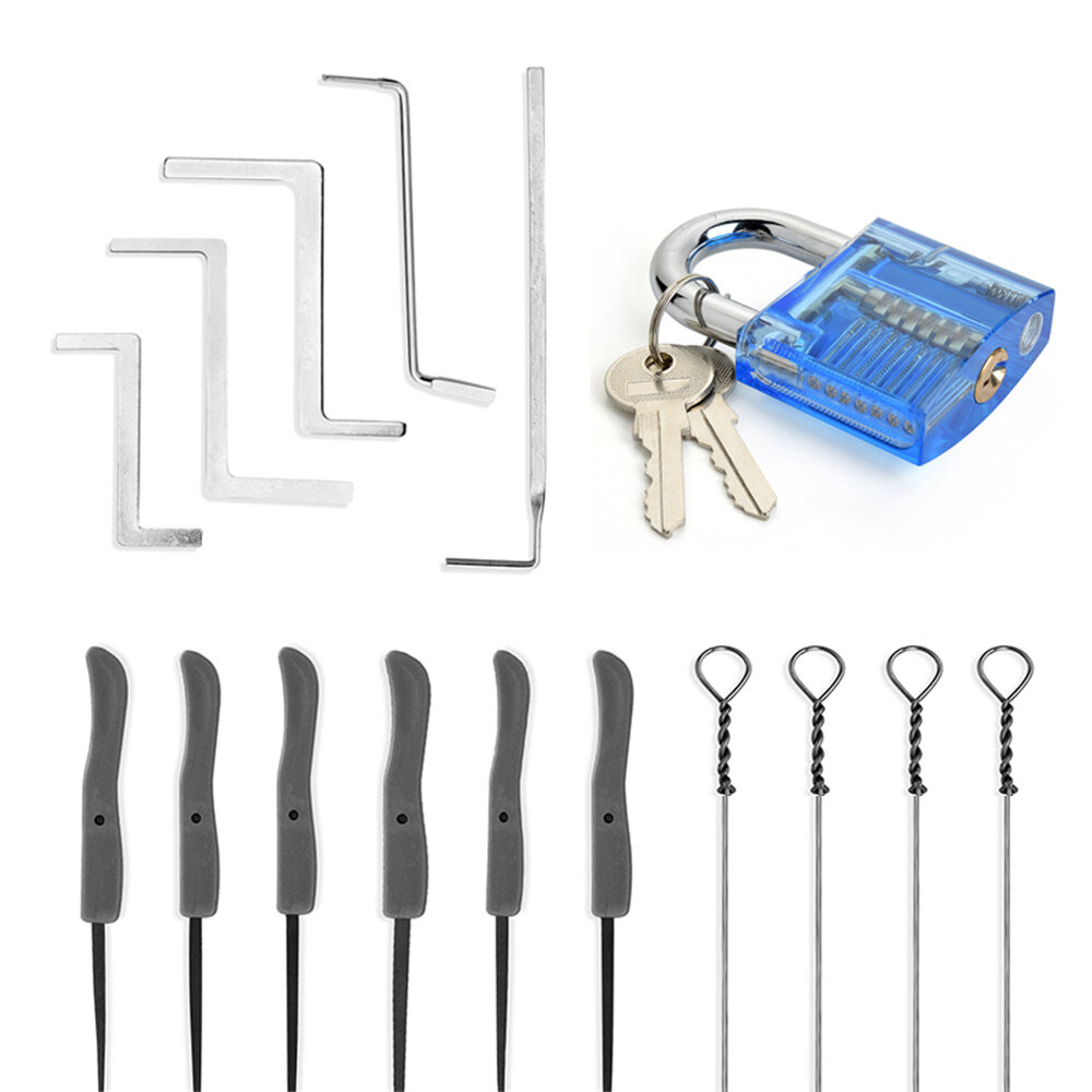 3 In 1 Set 16PCS Locksmith Tools Practice Transparent Lock Kit With Broken Key Extractor Wrench Tool Removing Hooks Hard
