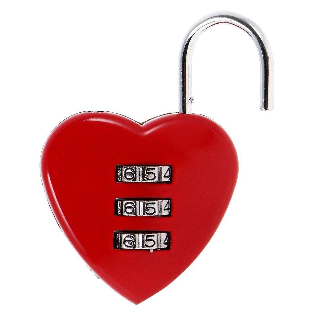 Premium Quality Mini Heart Shape 3 Code Resettable Luggage Suitcase Bag Travel Lock Padlock Red