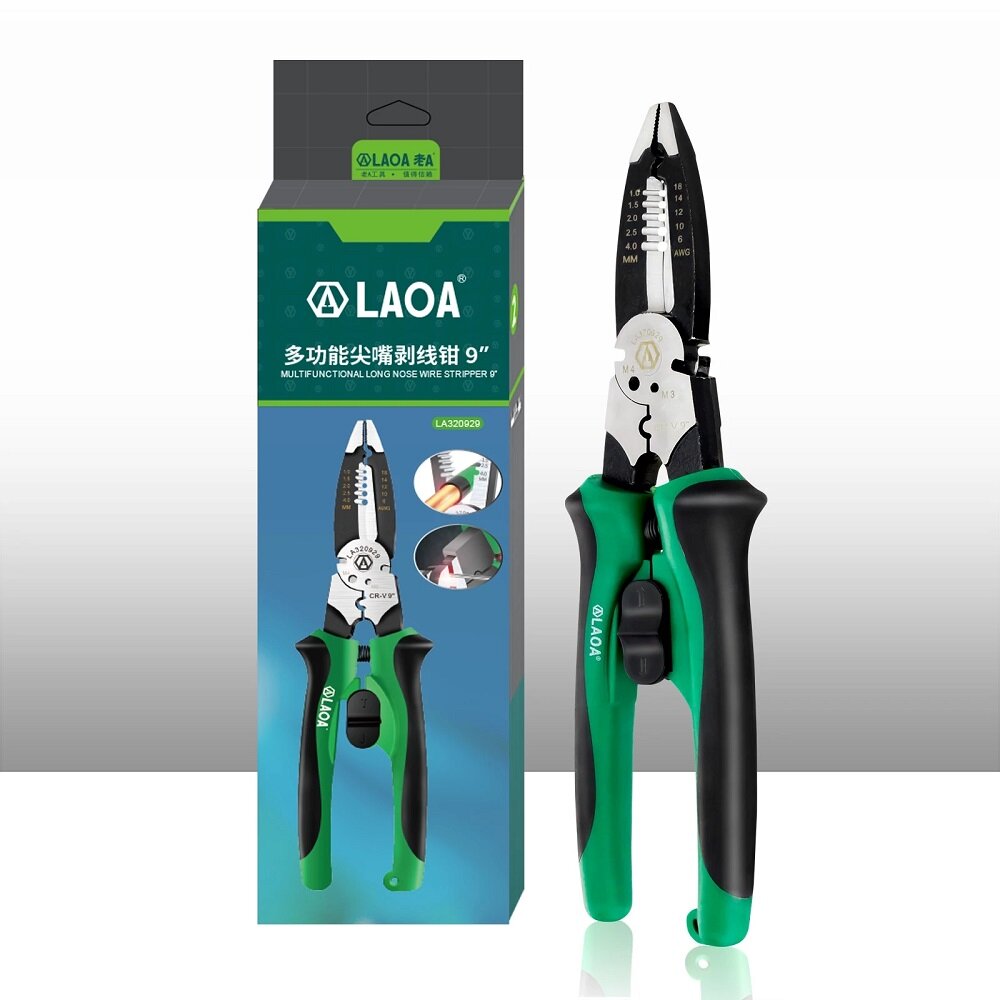 LAOA 9 Inch Multifunction Wire Stripper Cable Cutter Cr-V Steel Electrician Crimping Cutting Wood Screw Hand Tools