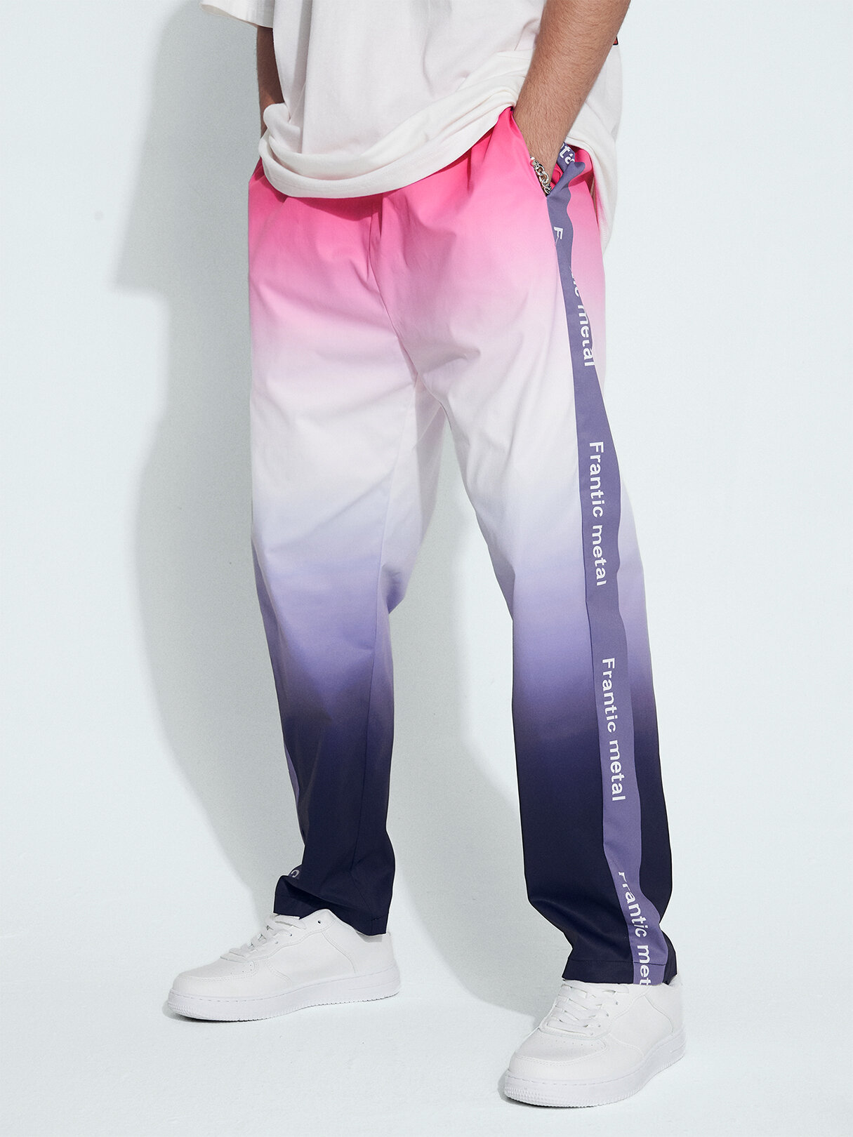 Men Ombre Print Side Letter Hit Ankle Length Street Casual Pants
