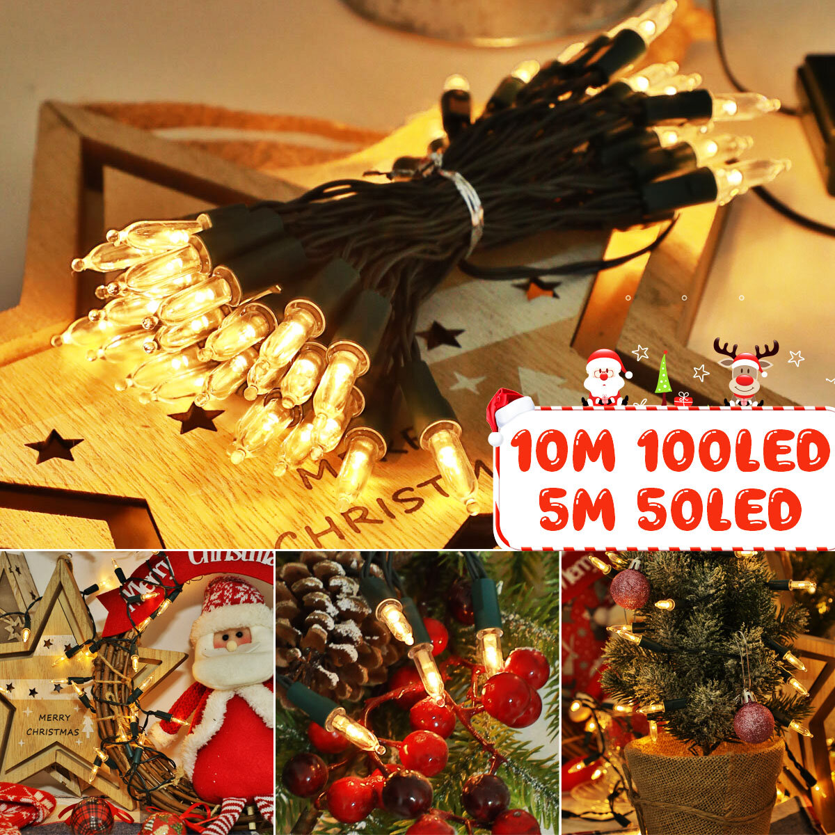 5M 10M Battery Powered 8 Modes LED Christmas Party Fairy Ball String Light for Garden Indoor Home Decor
