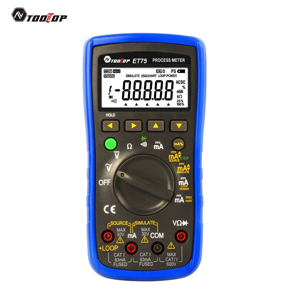 

TOOLTOP ET75 Process Multimeter Signal Source 2 in 1 Loop Supply Simulate Transmitter Ohm Diode Multifuction Process Cal
