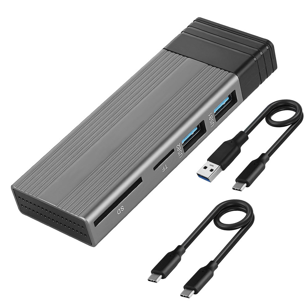 M2 SSD Hard Drive Enclosure Case M.2 NVMe/SATA 2TB External Portable Hard Drive Box SD/TF Card Reader Port with Type-C U