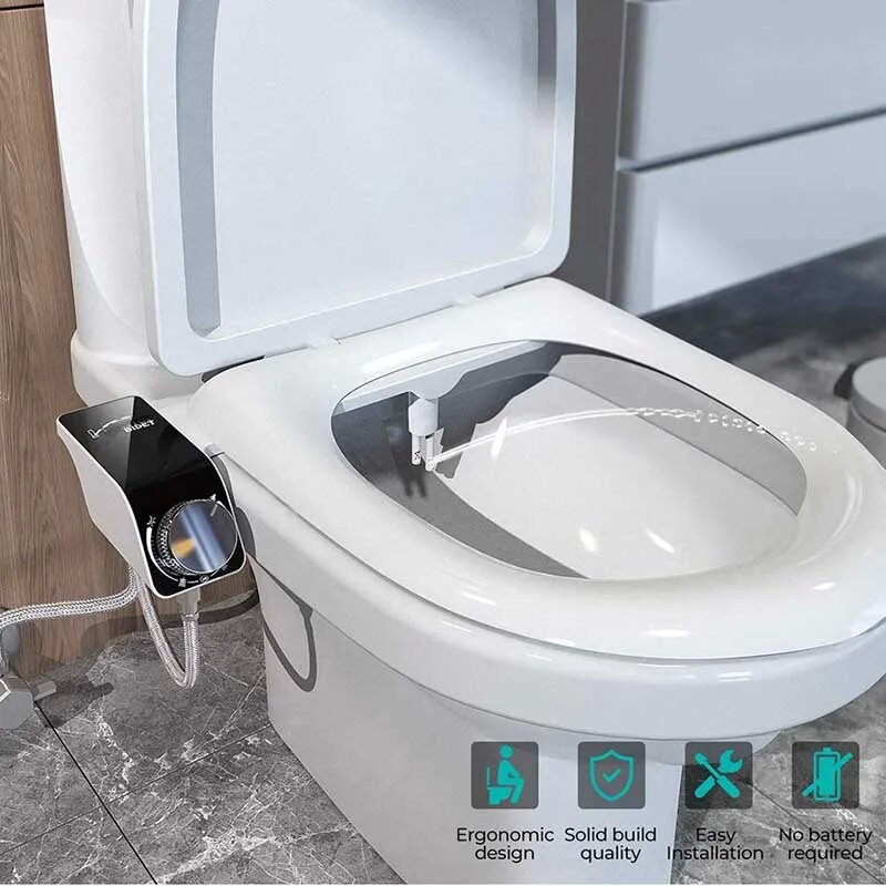 

Toilet Bidet Attachment Ultra-Slim Toilet Seat Double Nozzle Spiral Adjustable Water Pressure Non-Electric Ass Sprayer W