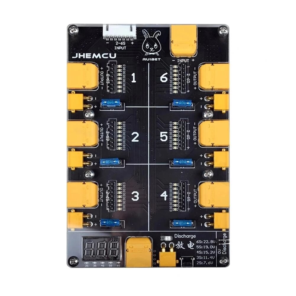 JHEMCU Ruibet 6 Port Lipo Batterij Ontlader Board Module XT30/XT60 Plug voor 2S 3S 4S 5S 6S Lipo Bat