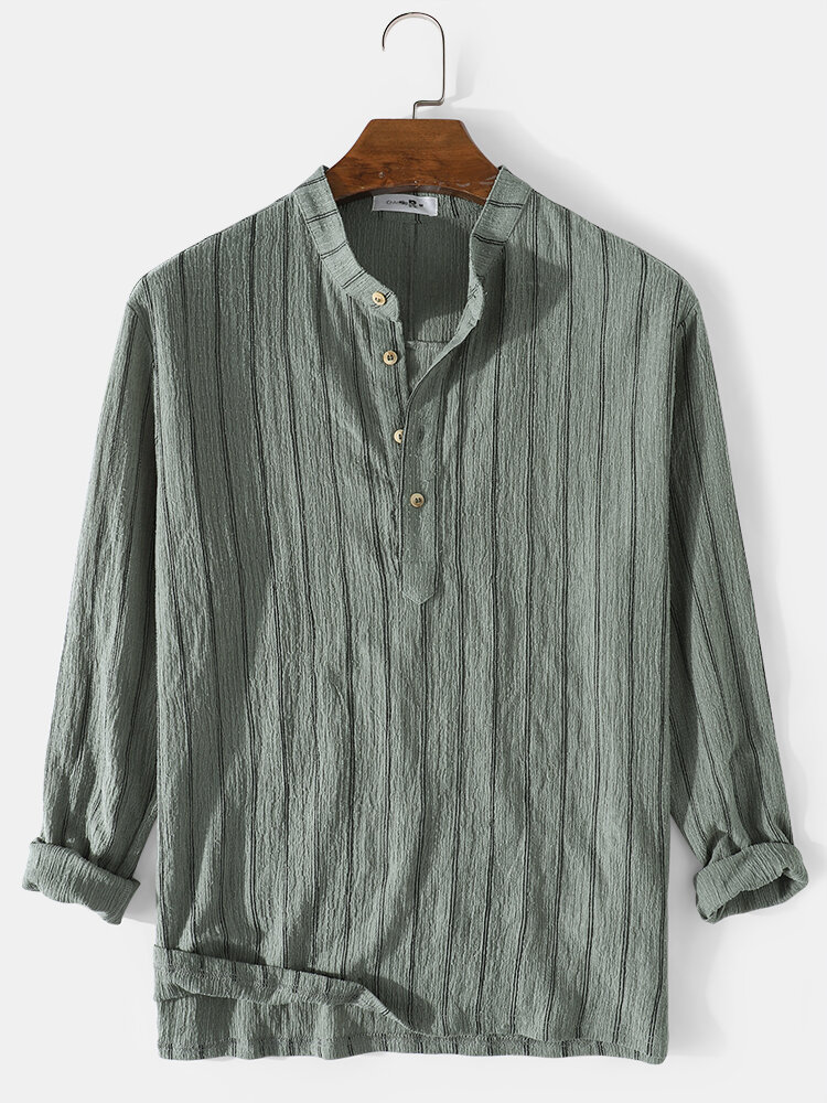 

Mens Cotton Stripe Long Sleeve Slit Hem Knitting Henley Shirts