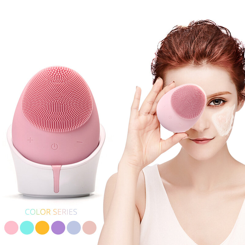 Electric Facial Brush Sonic Vibration Silicone Facial Brush MassageCleansing Machine Wireless Chargi
