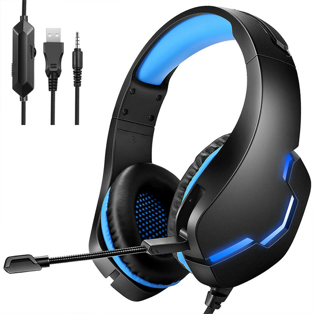 J10 Gaming Headset 3.5mm + USB 40mm Drive Wired Stereo RGB Game Headphone met Mic LED Light voor Com