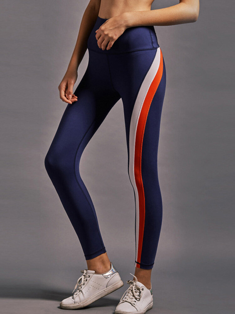 Image of Damen Regenbogen-Streifen-hohe elastische Taillen-laufende Gamaschen