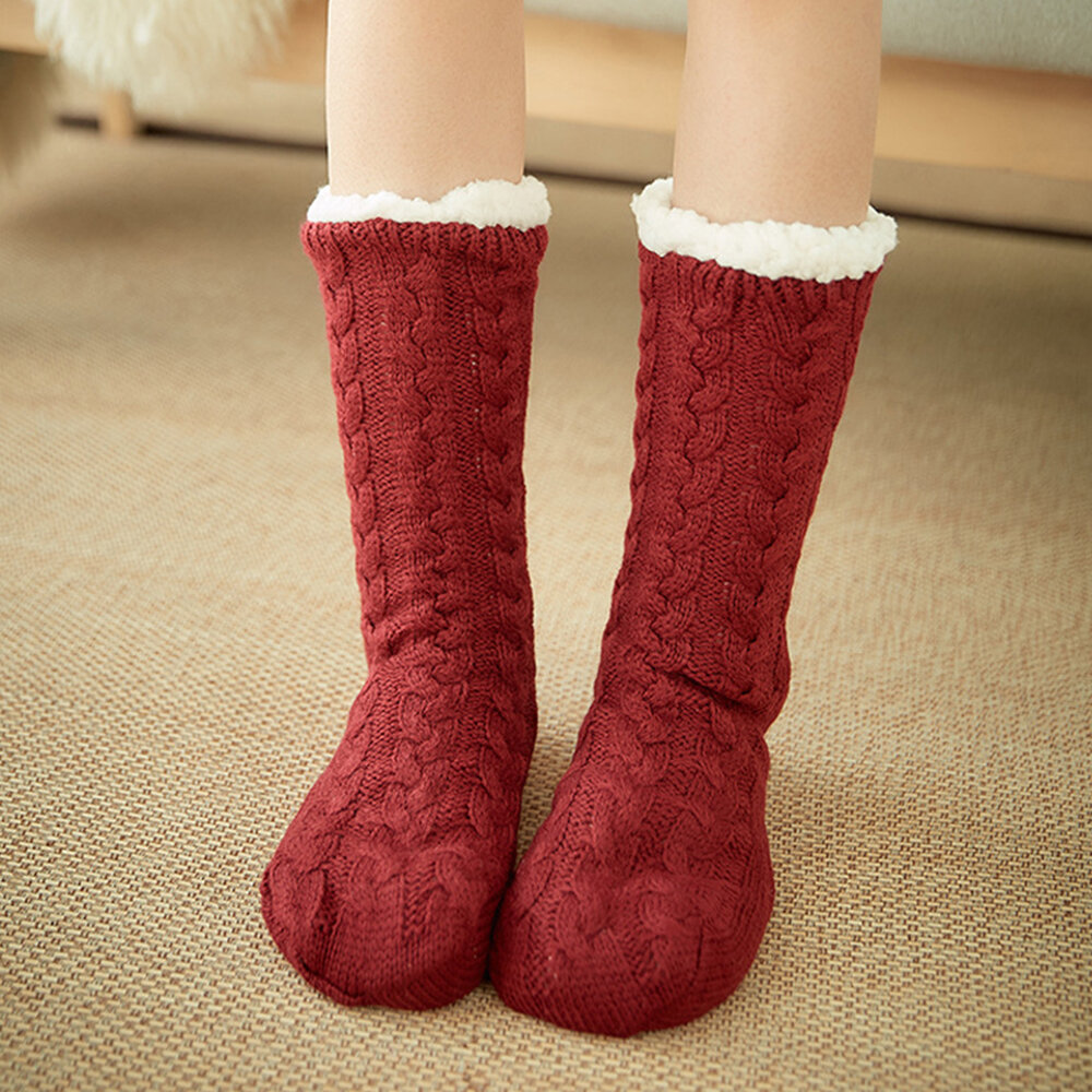 Dames Warm Winter Outdoor Effen Kleur Plus Fluwelen Thicken Home Sleep Socks Tube Socks