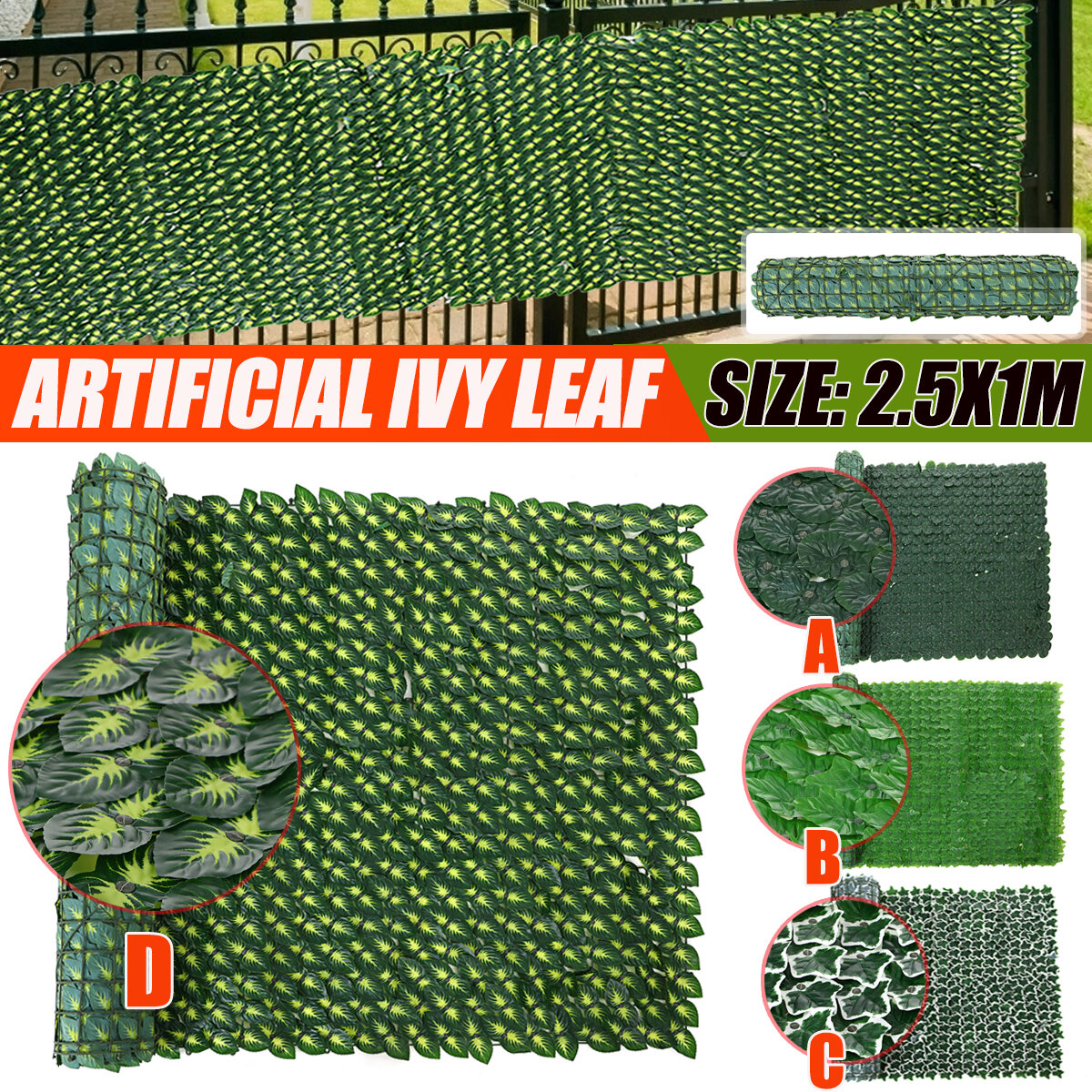 2.5X1M Artificial Faux Ivy Leaf Privacy Fence Screen Hedge Decor Panels Garden Outdoor