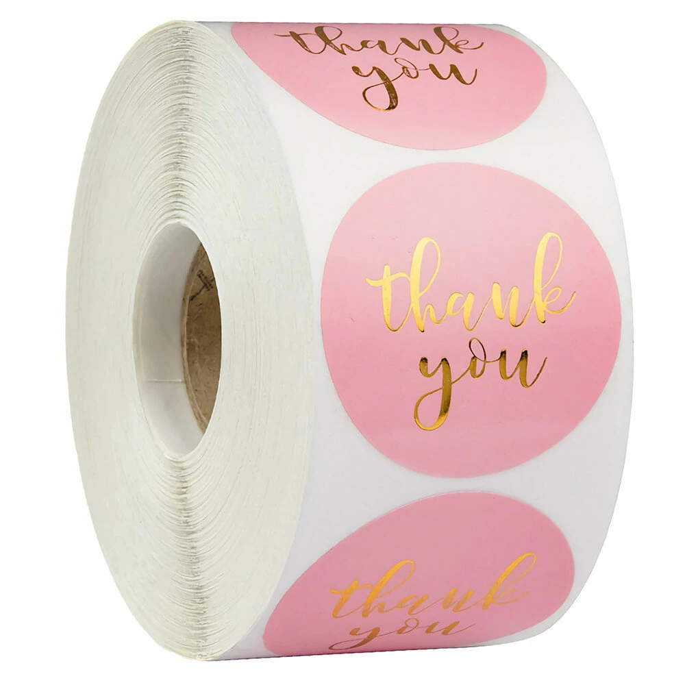 Pink label paper 500pcs/roll thank you sticker seal labels christmas gift decoration package stationery sticker supplies