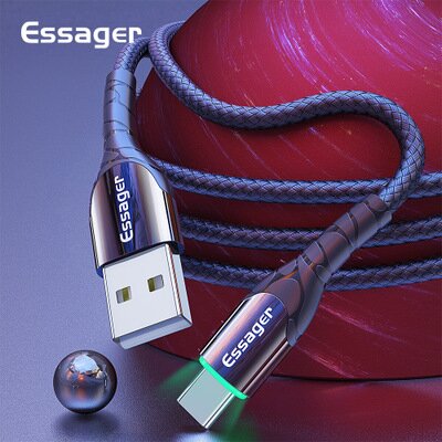 Essager 3A LED USB Type-C Snel opladen 480Mbps Datakabel voor Samsung Galaxy Note S21 ultra Huawei M