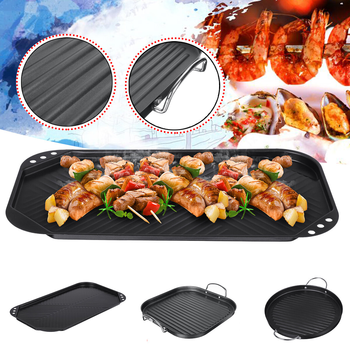 

Smokeless Barbecue Frying Grill Pan Non-Stick Grill Korean BBQ Tray BBQ Plate Round Square Rectangle Black Plate Outdoor