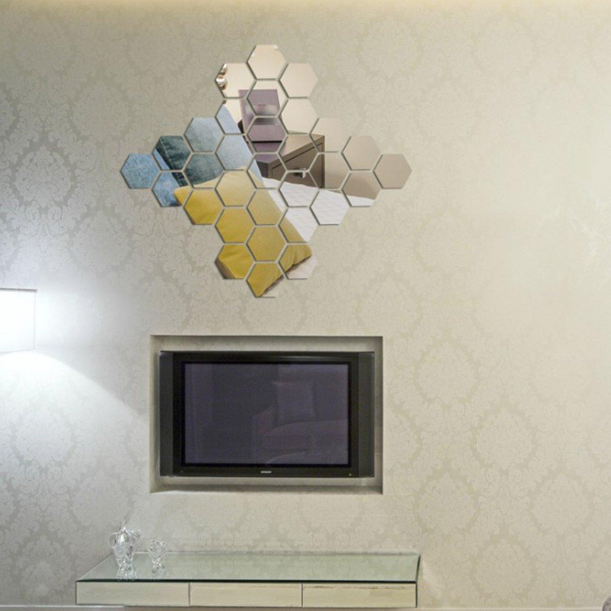 12PCS 3D Mirror Hexagon Vinyl DIY Removable Wall Sticker Art Decal Home Decor