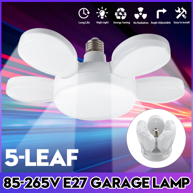 

5 Лопасти 50 Вт E27 LED Мастерская деформируемого потолочного светильника для гаража Лампа Blub AC85-265V
