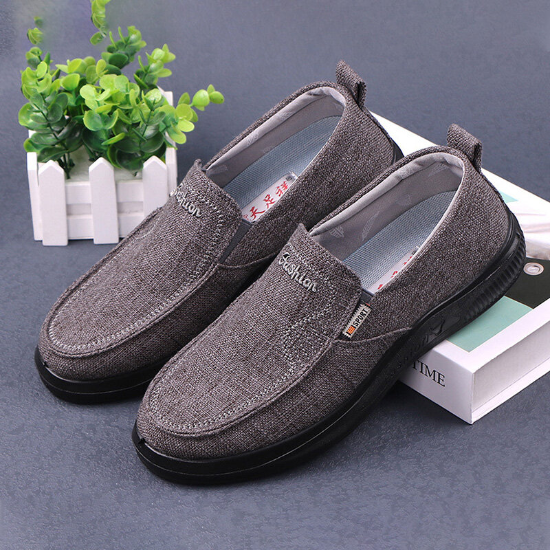 

Men Breathable Soft Sole Lightweight Comfy Slip On Old Peking Casual Cloth Shoes
