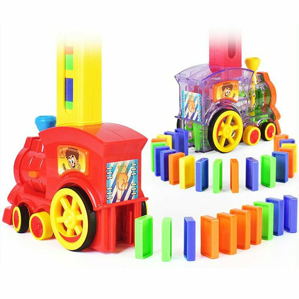 60Pcs Motorized Domino Train Car kit Set Up Blocks Elevator Springboard Bridge Set Colorful Bricks Plastic Toy Gift for