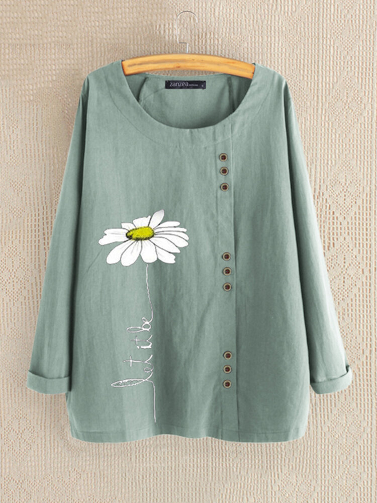 100 Cotton O Neck Flower Printed Blouse For Women