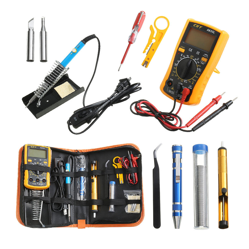 Handskit 220V 60W Temperature Electric Solder Iron Multimeter Tools Kitwith 8 in1 Screwderiver Wire Cutter Desoldeirng