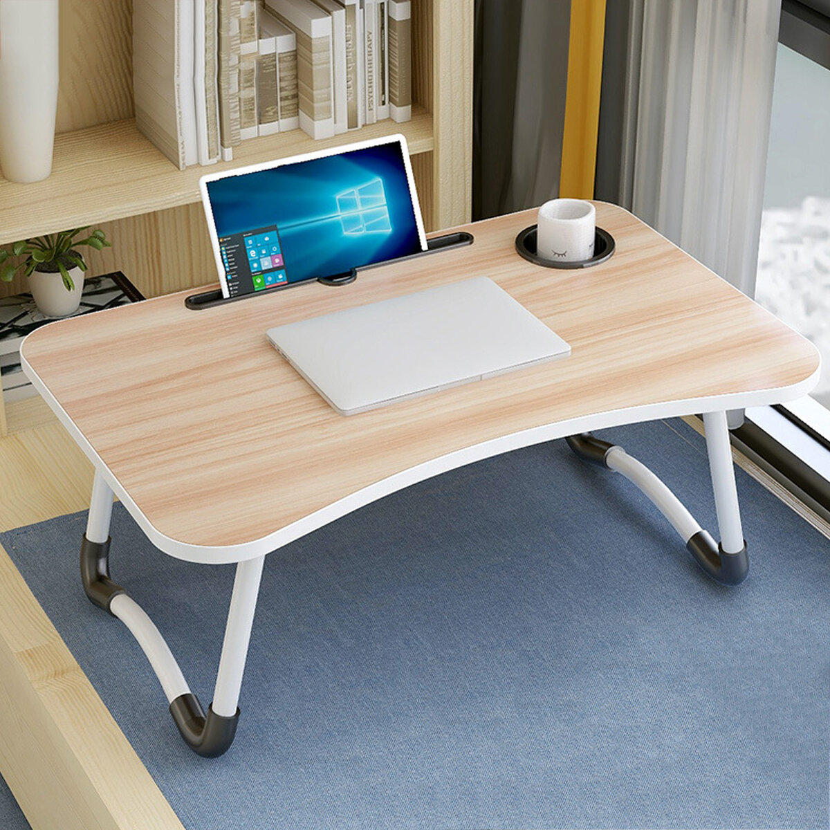 Folding Laptop Table with Slot Hole Notebook Table College Student Dormitory for Bedside Sofa Study Desk