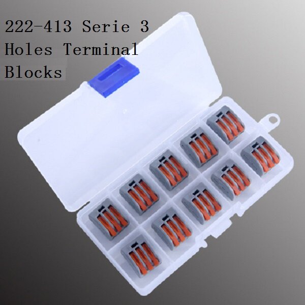 

HORD® 10Pcs 222-413 Serie 3 Holes Terminal Blocks Safe and Fast Insulation for Decoration Lamps with Plastic Box