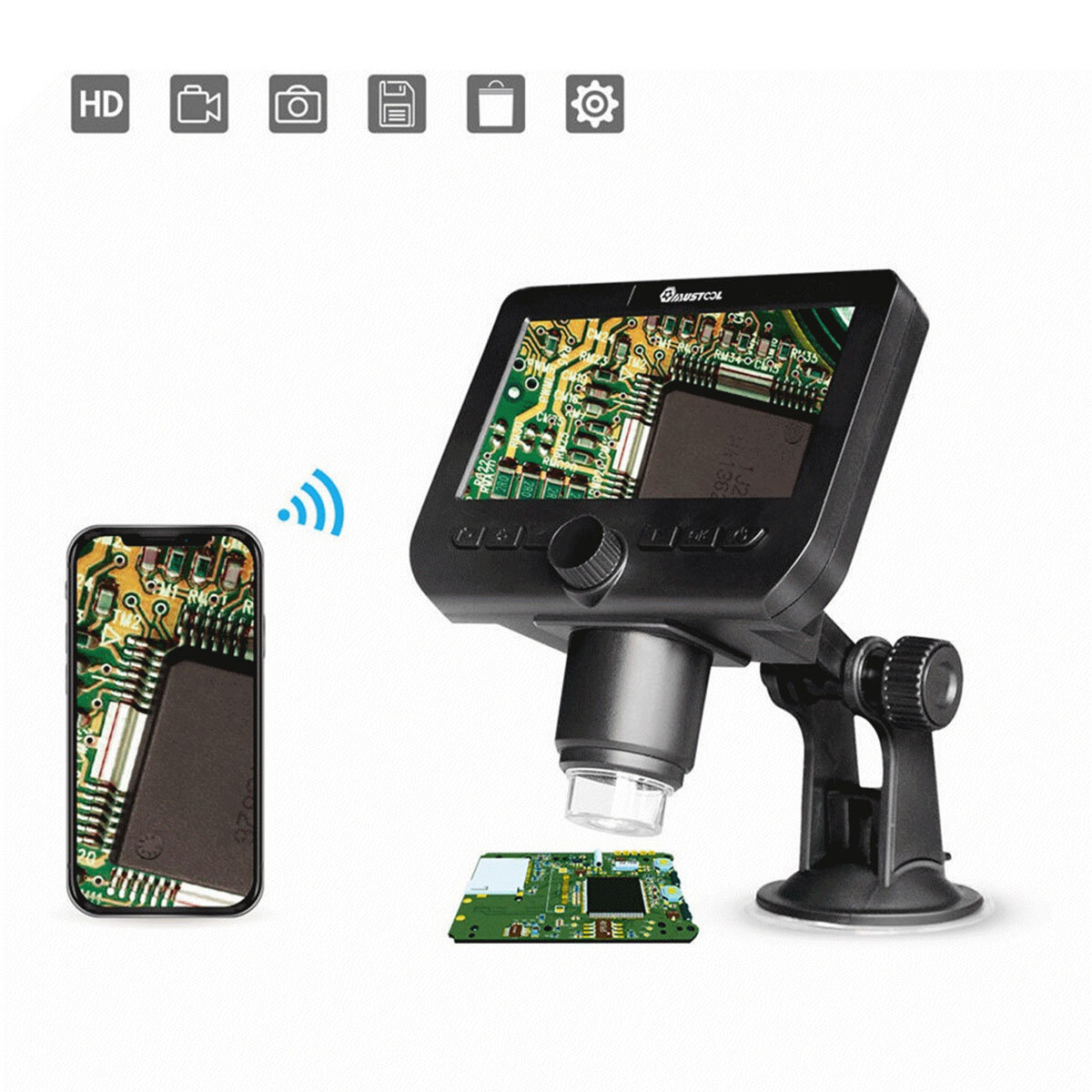 MUSTOOL G610 2MP 4.3－Inch LCD Wifi Microscope Support IOS Android System Built－in Rechargeable Battery ＆ 8 Adjustable Leds
