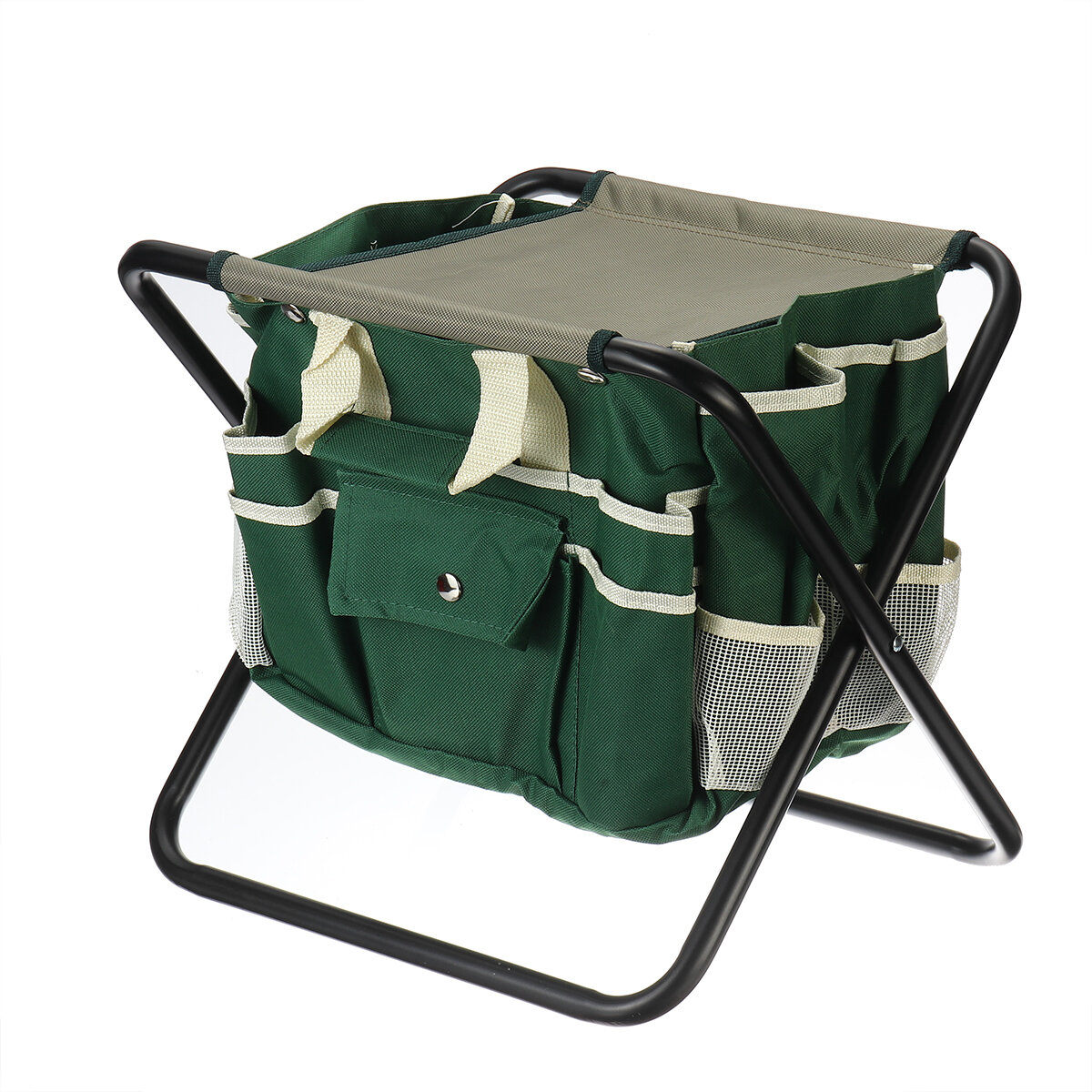 12.2x15.4x13.4inch Folding Kneeler Seat Oxford Cloth Camping Chair Fishing Seat with Detachable Storage Organizer Tool Tote Bag For Home Garden Yard