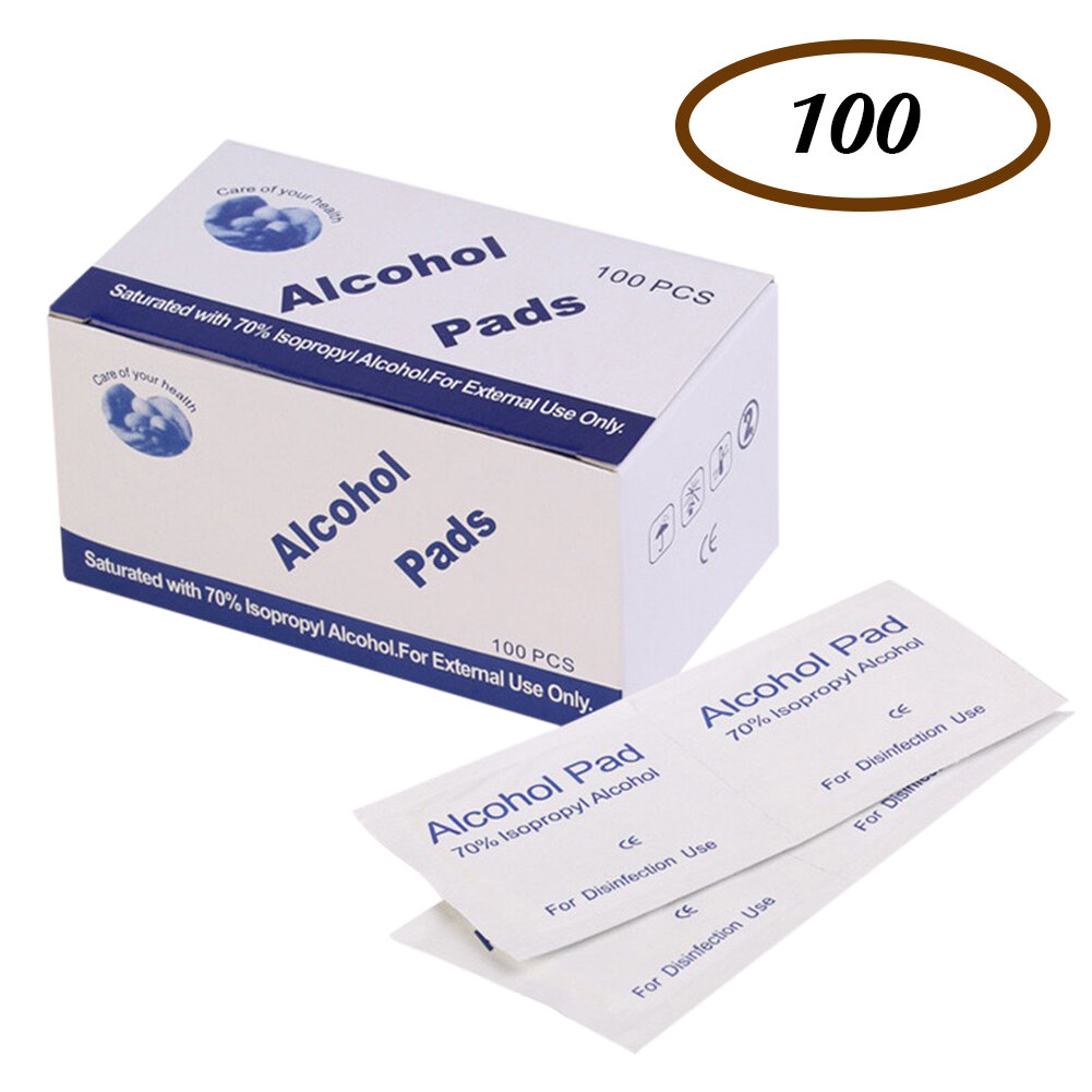 100 pezzi di tamponi di disinfezione monouso in cotone alcolici Stoviglie Corona Sterilizzazione per ferite Disinfettare Strofinare