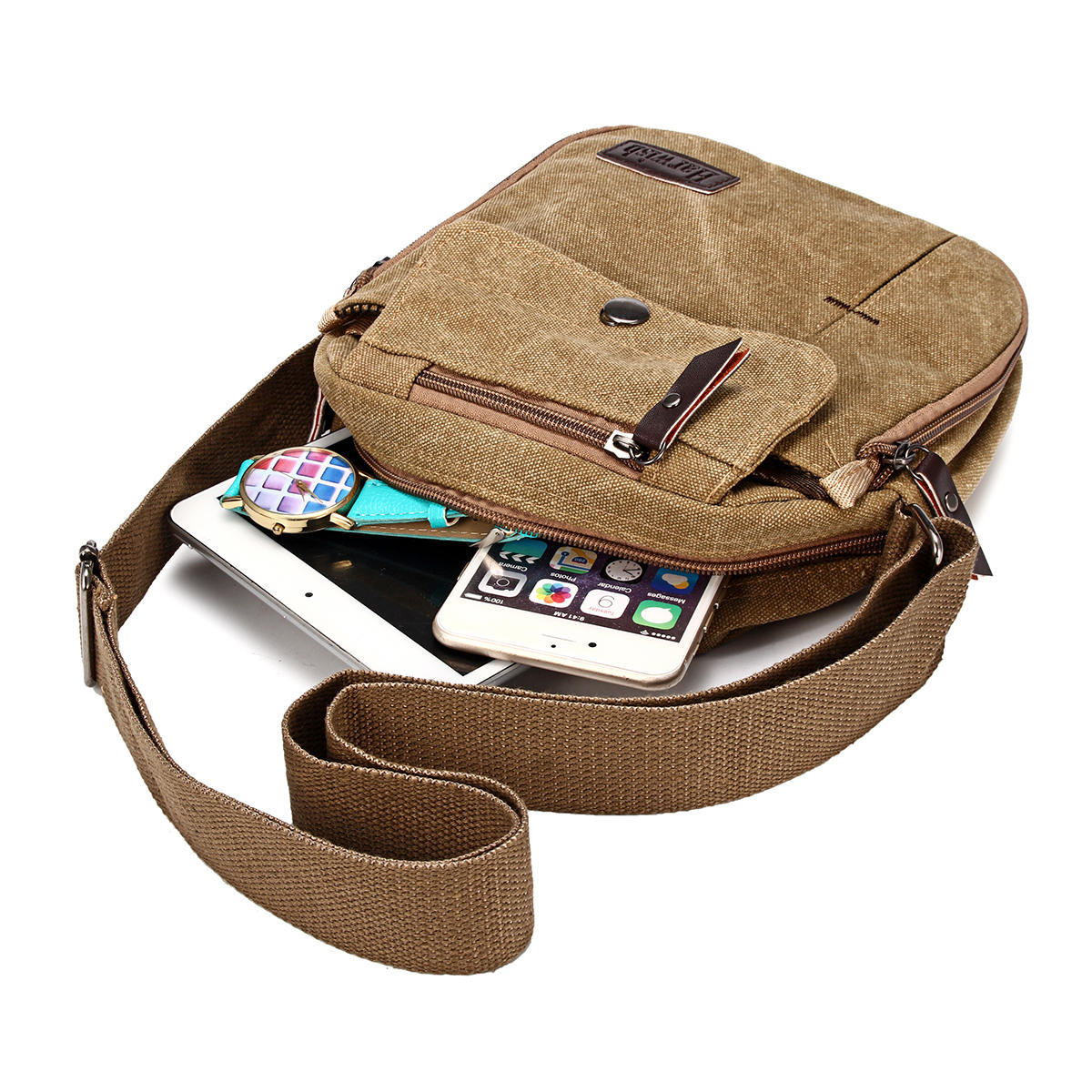 men canvas satchel school casual shoulder messenger bag pack phone ...