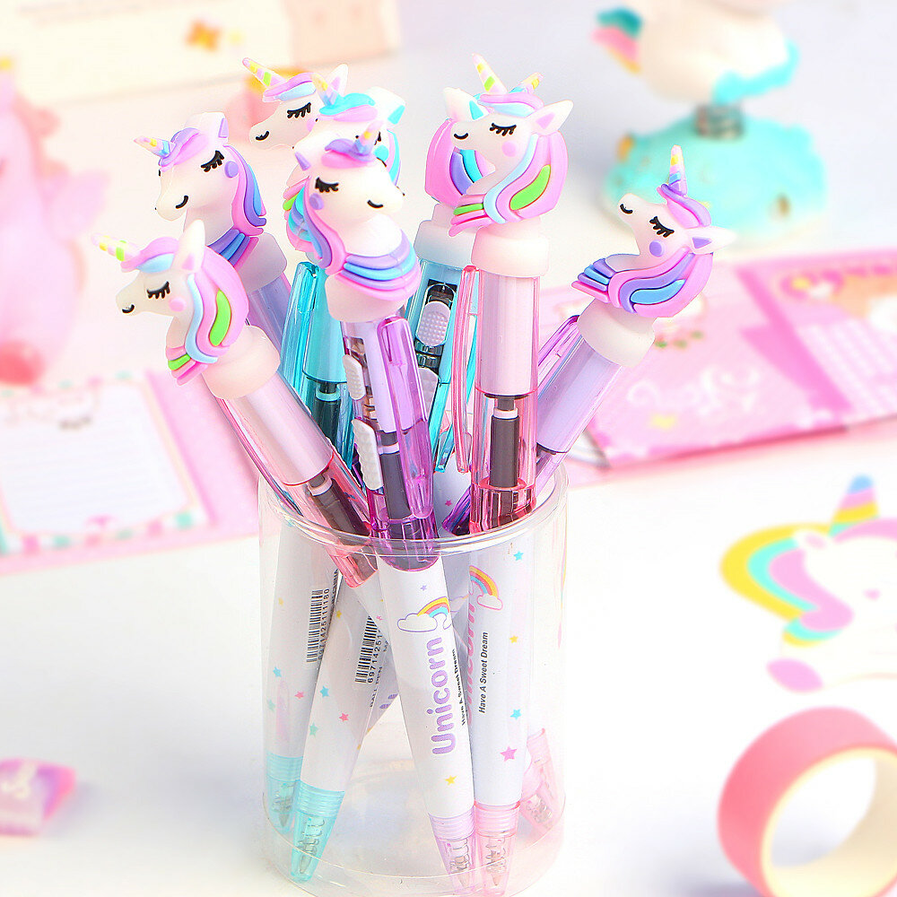 36Pcs Cute Ballpoint Pen Creative Cartoon Unicorn Light Pen Student Stationery 0.5mm Writing Tool School Supplies