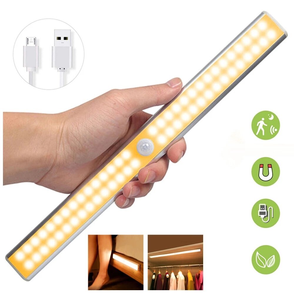 

LED Closet Light USB Rechargeable Under-Cabinet Lamp Wireless Motion Sensor Night Light with Magnetic Strip for Cabinet