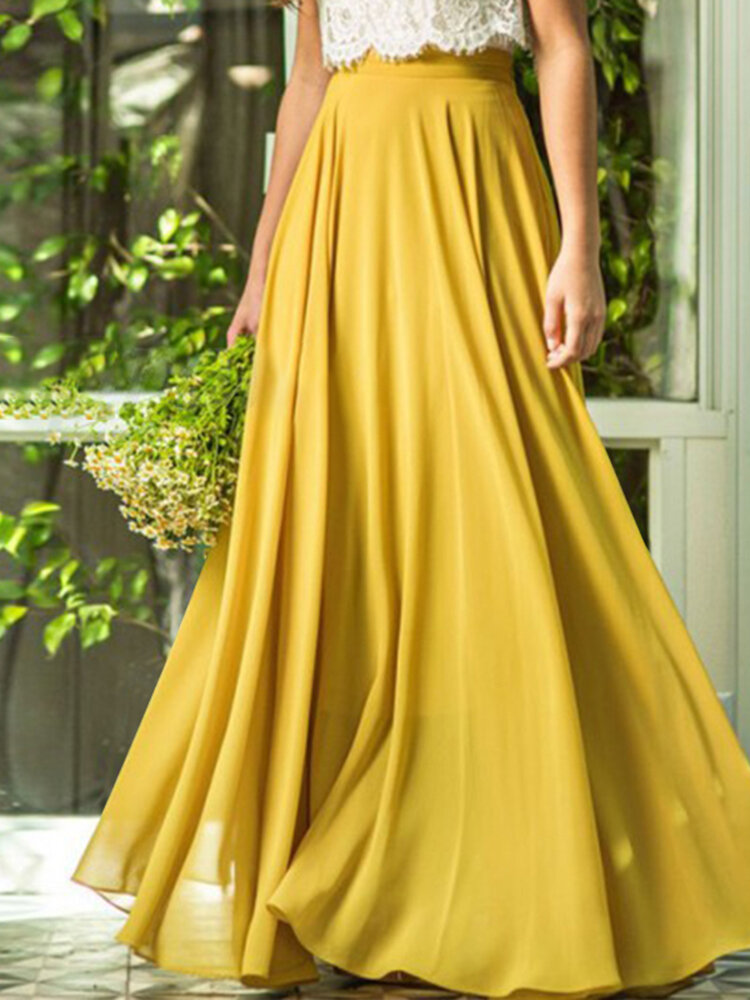 Women Solid Color Elegant Long Mesh Skirts