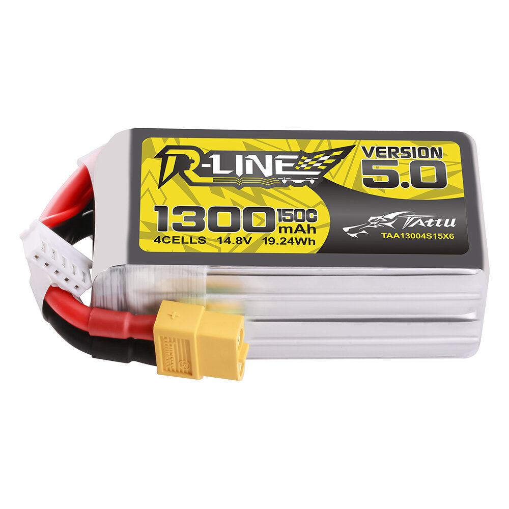 Batteria LiPo TATTU R-LINE V5.0 14.8V 1300mAh 150C 4S1P con spina XT60 per drone RC
