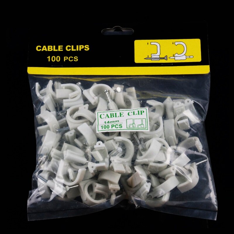 HORD® 100Pcs 14mm Line Card Retainer Steel Nail Wire Card Nail Network Cable Phone Line Nail with Plastic Bag