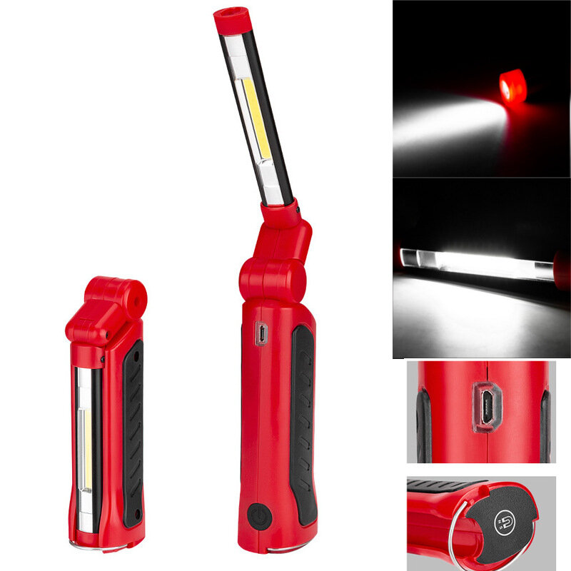 COB+3W LED 270° Rotation USB Rechargeable Work Light 4 Modes Emergency Magnetic Tail Flashlight