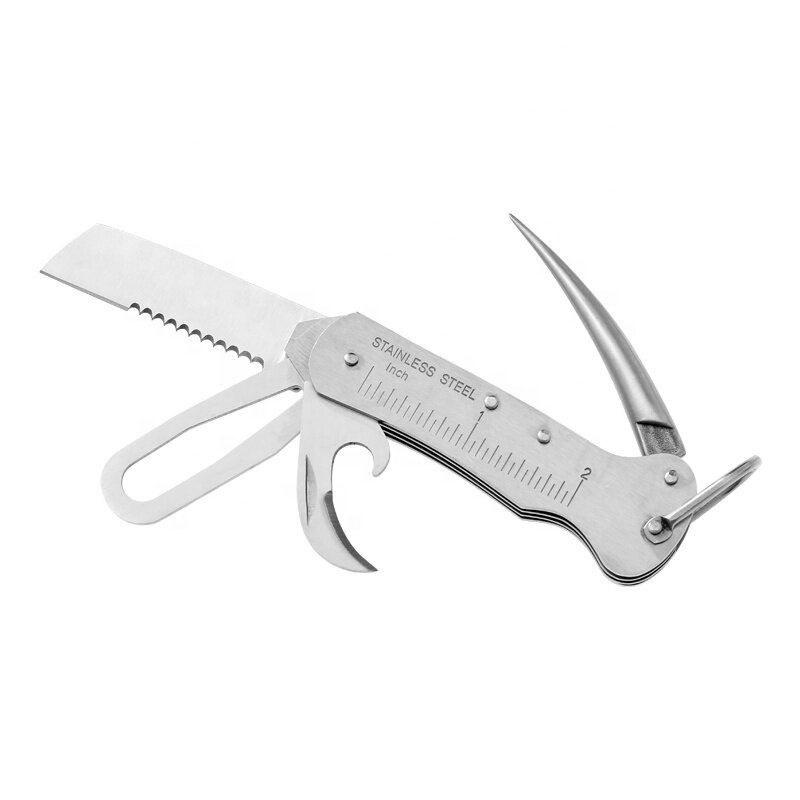 KSHIELD سكين التخييم متعددة الوظائف 7 في 1 من الفولاذ المقاوم للصدأ مع منشار وفتاحة زجاجات وأداة متعددة الأغراض للجيب