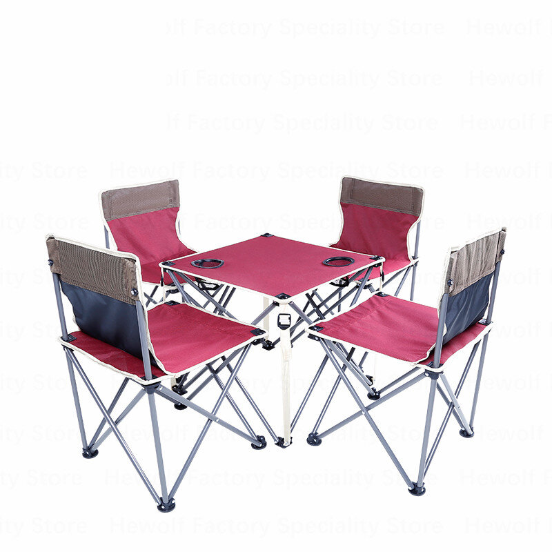 Hewolf 5 PCS Folding Tables Set 4 Seat 1 Table Fishing Chair Portable Outdoor Camping Picnic BBQ Equipment