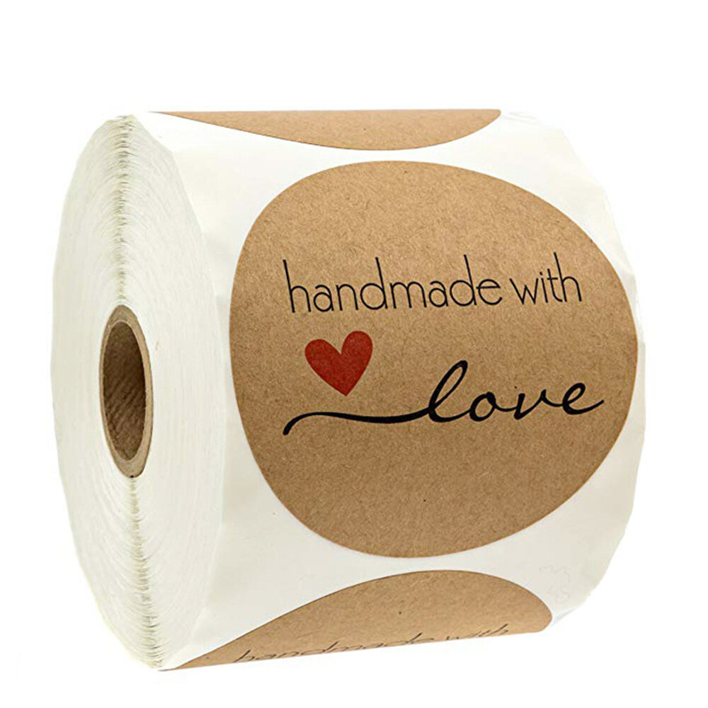 

500Pcs/Roll 1.5 Inch Thank You Sticker DIY Round Kraft Label Handmade With Love Label Adhesive Sticker Packaging Gift