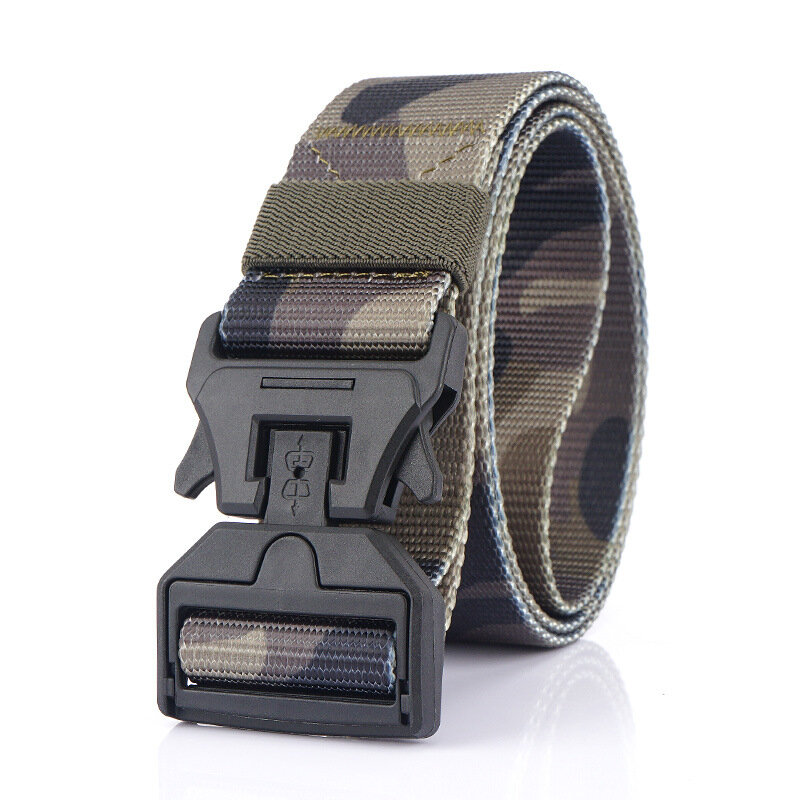 

AWMN 125CM 3.8CM Width Automatic Magnetic Buckle Camouflage Leisure Waist Belt Quick Unlock Men's Nylon Tactical Belt