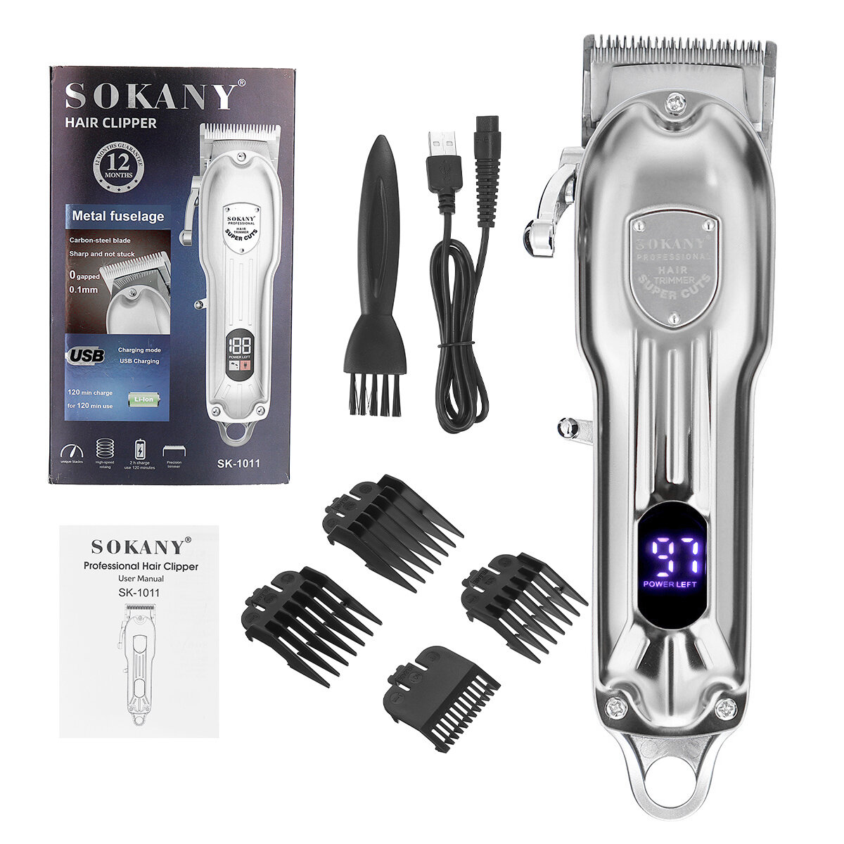 SOKANY Stainless Steel Hair Clipper Display Adult USB Rechargeable Push Shear Beard Razor Hair Clipper