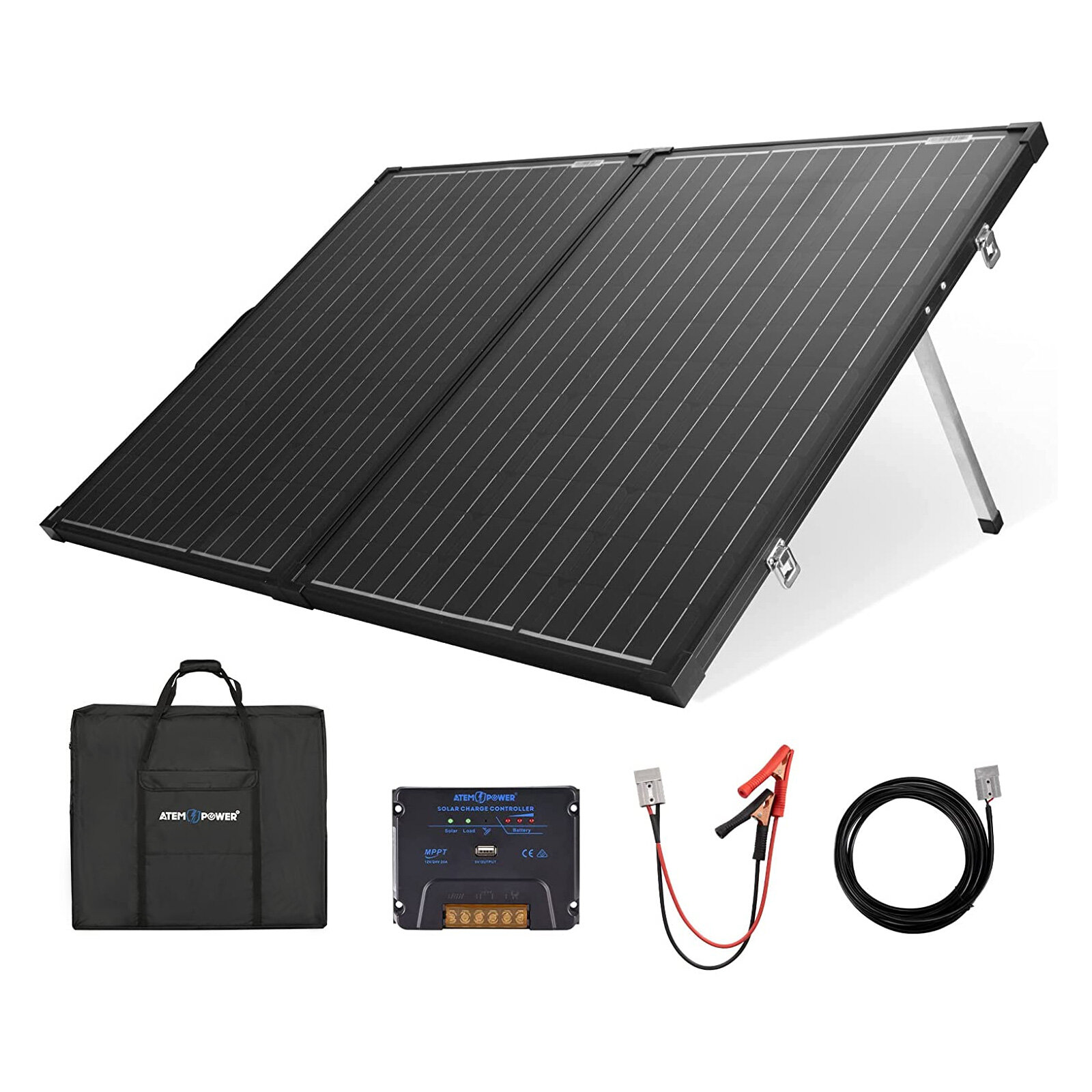 [US Direct] ATEM POWER VASPFOLD-FLES-2R-AP 160W Portable Monocrystalline Without Glass Solar Panel Equipped With 20A MPPT Controller Suitable For RV Camping