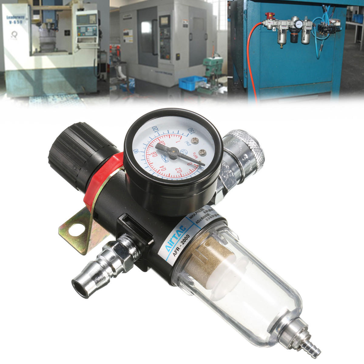 1/4 Air Compressor Filter Water Separator Trap Tools Kit With Regulator AFR U6N1 