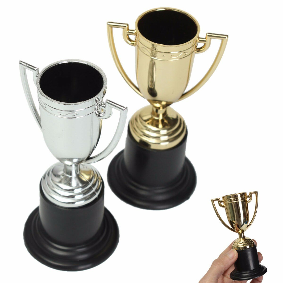 Mini Silver Trophies Football Soccer Sports Plastic 10cm Cup Award Kids Party