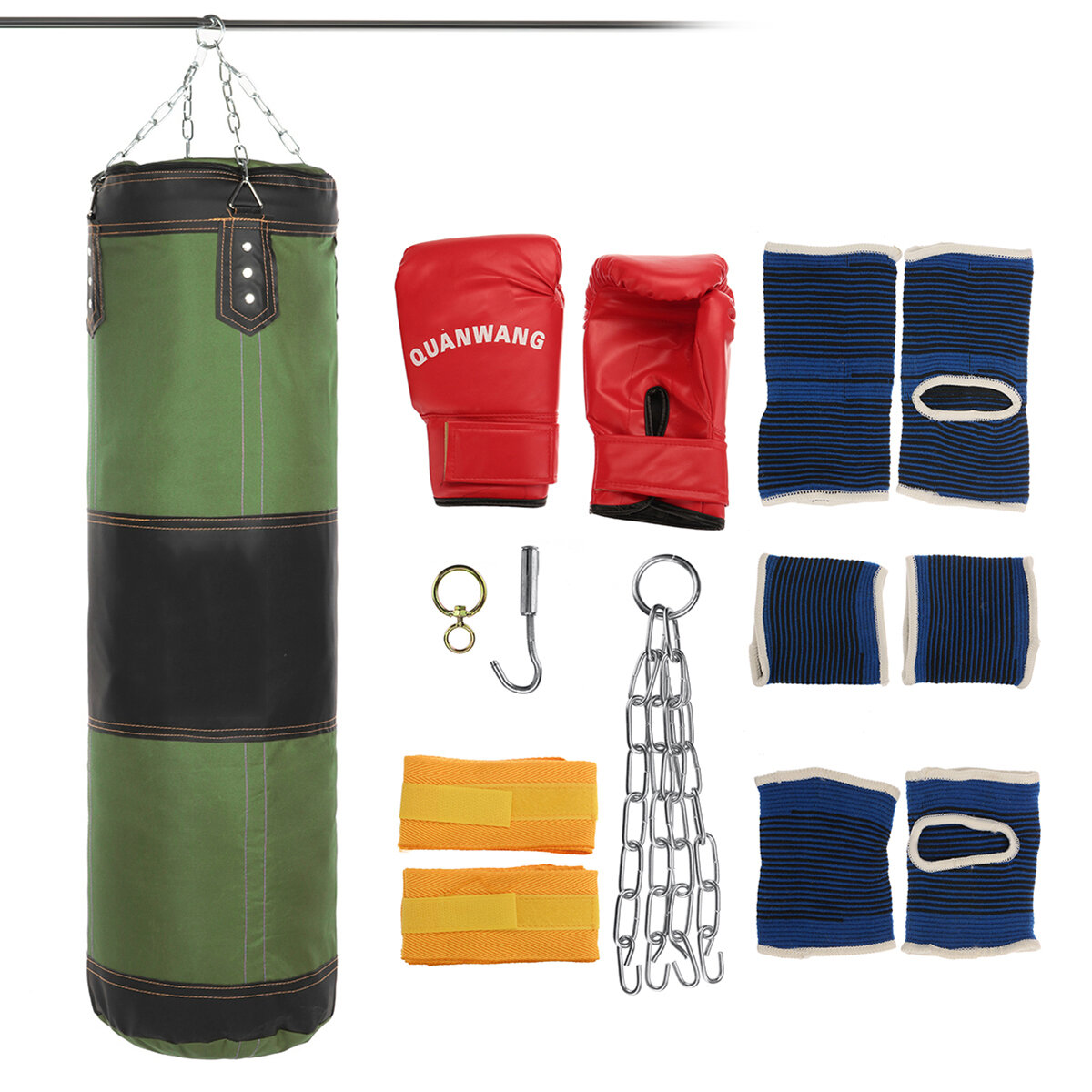 

Filled Adult Hanging Punch Bag Heavy Boxing Training with MMA Gloves Hand Foot Ankle Pads Home Gym