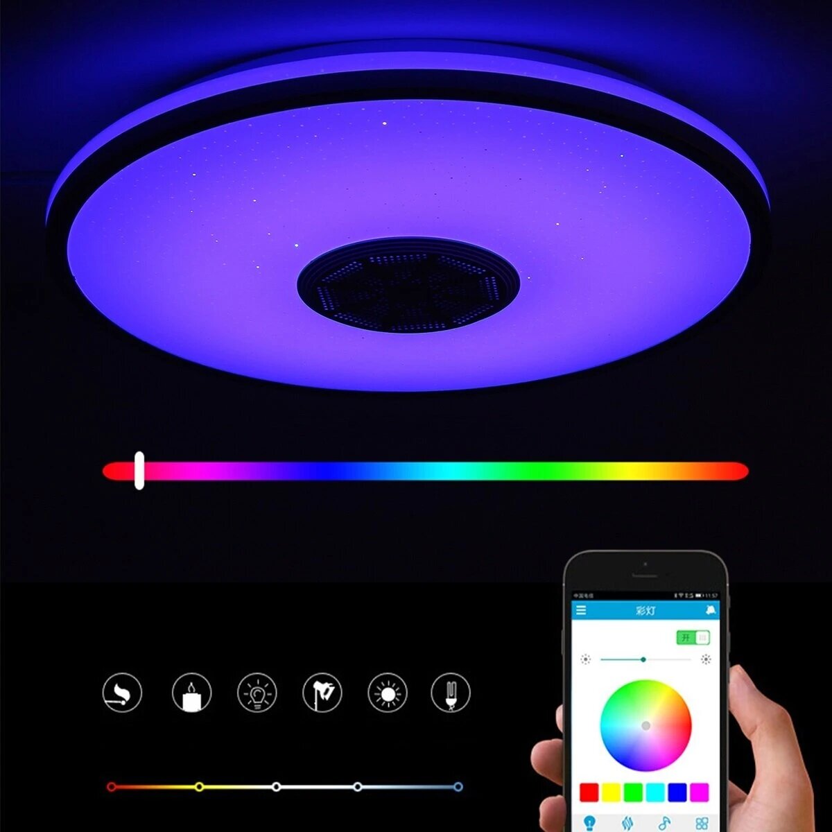 

40CM bluetooth WiFi LED Ceiling Light RGB APP Music Speaker Dimmable Lamp with Remote Control 110-245V